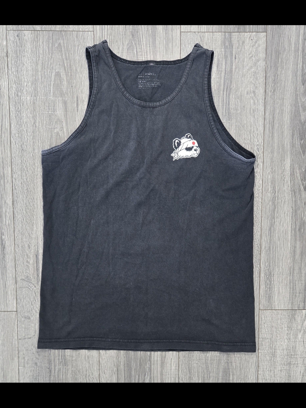 KURI Japanese Tattoo Panda Rising Sun GrMen's Black Graphic Tank Top #650